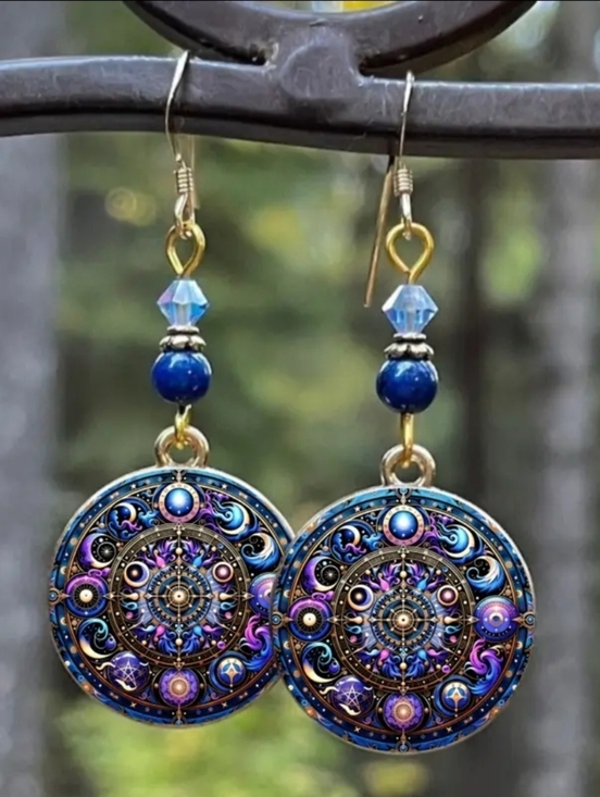 Jewelry - ASTROLOGY PHASES OF THE MOON Drop Earrings. Purple And Blue.